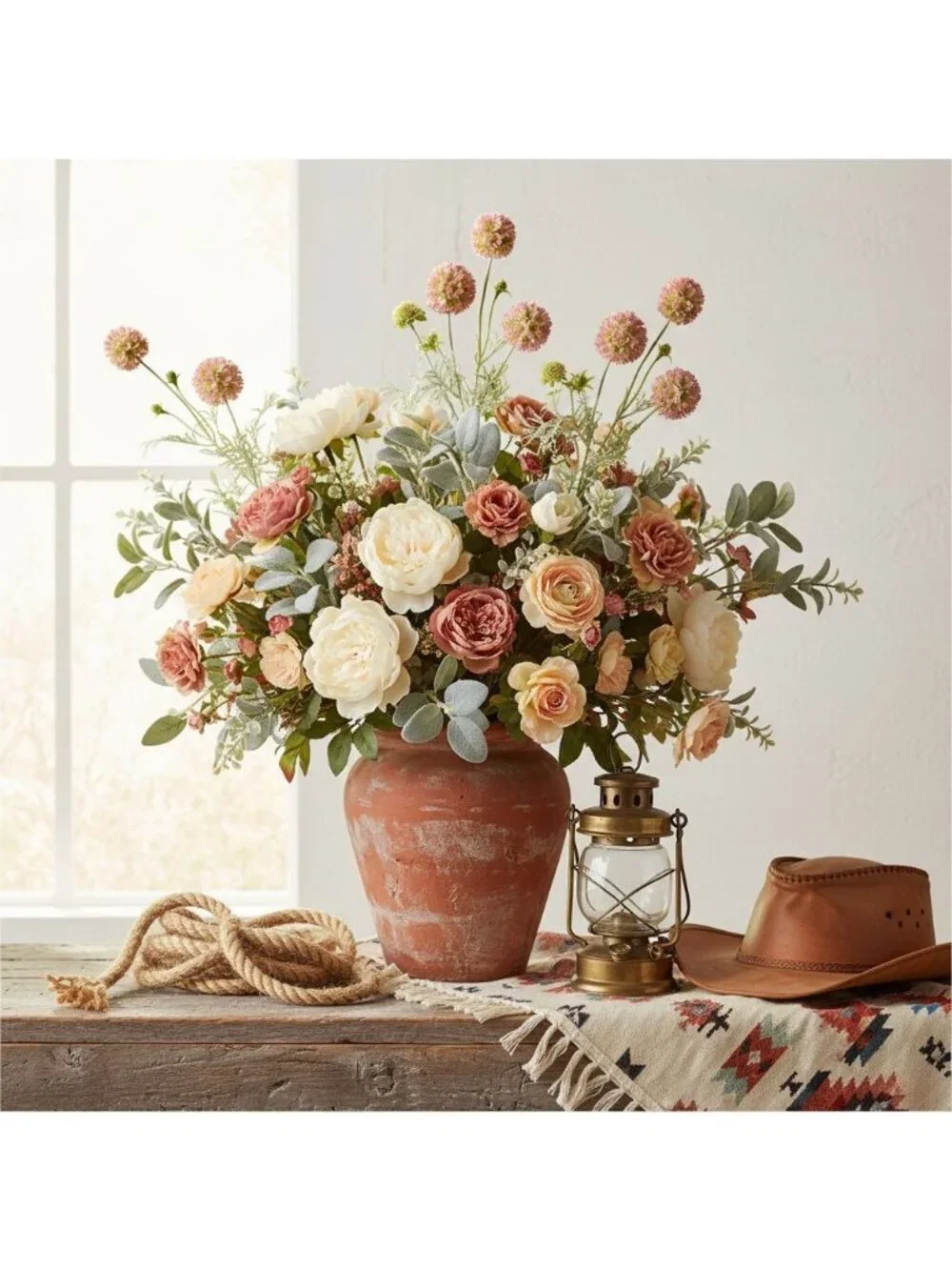 Scabiosa Flower Stems Pink Green Faux Wildflower Floral Filler